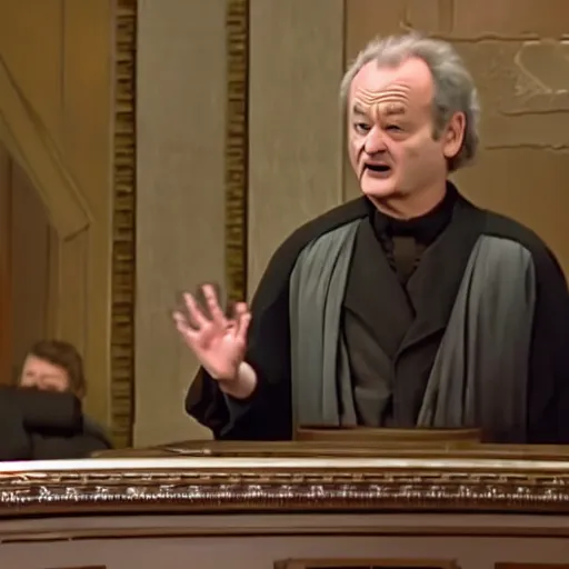 Image similar to bill murray as palpatine giving a speech in the senate, star wars movie by george lucas