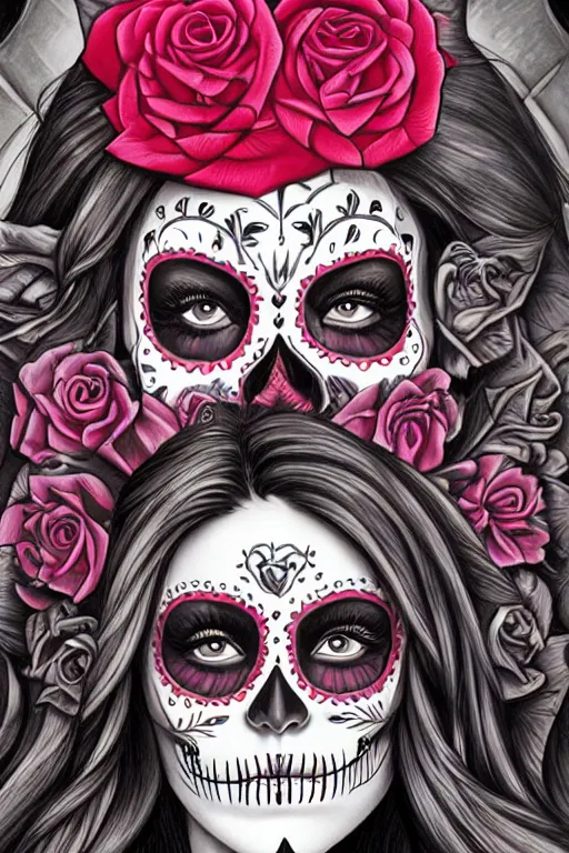 Image similar to Illustration of a sugar skull day of the dead girl, art by Mark Brooks