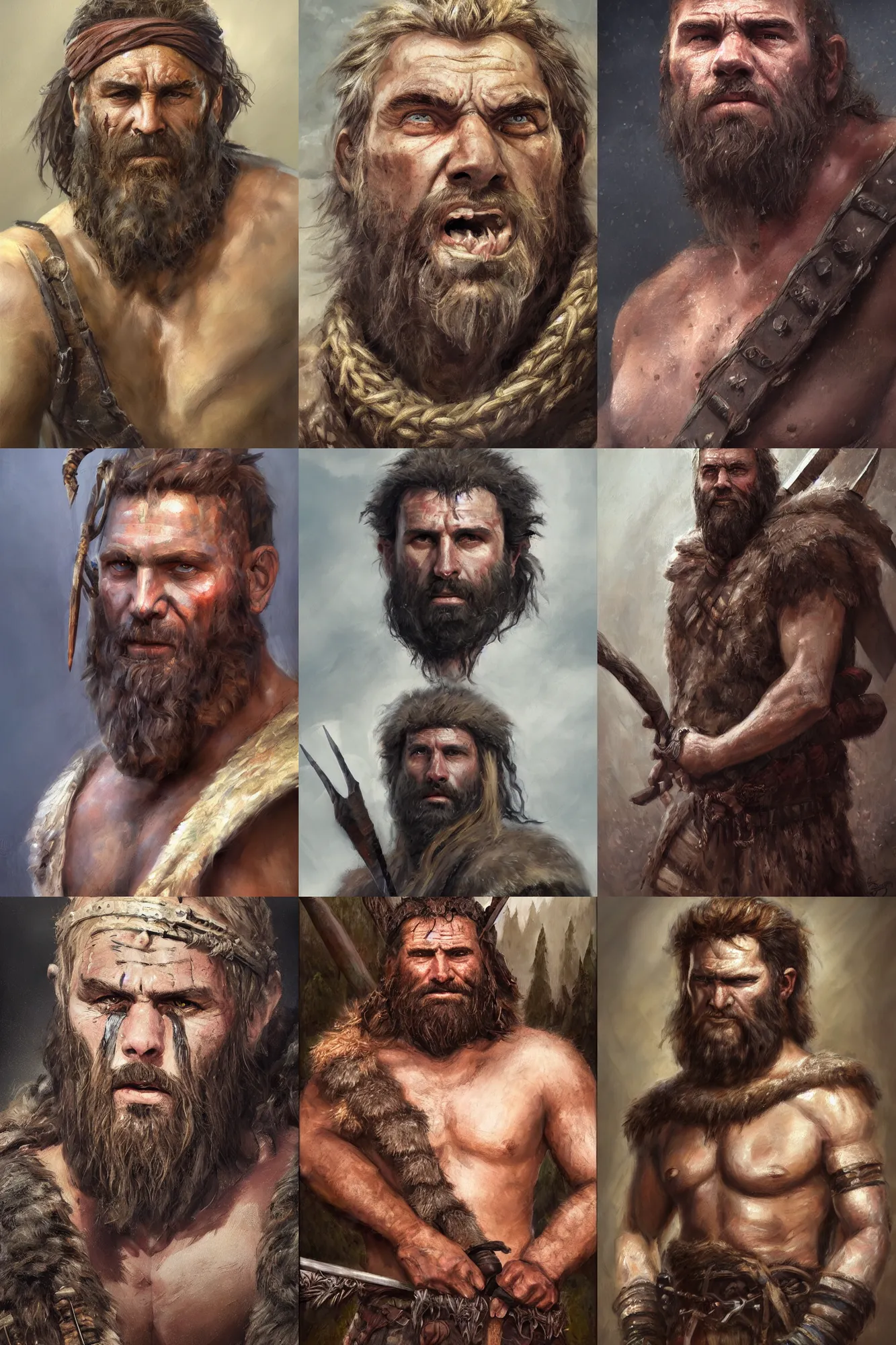 Prompt: a full body high detail fantasy portrait oil painting illustration of a single rugged stoic barbarian man by Justin Sweet with face and body clearly visible, pupils visible, realistic proportions, d&d, rpg, forgotten realms, artstation trending, high quality, sombre mood, artstation trending, muted colours, no crop, entire person visible!!!,