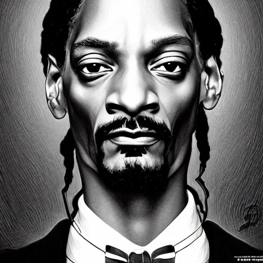 Prompt: portrait of snoop dogg, intricate, elegant, highly detailed, digital painting, artstation, concept art, smooth, sharp focus, illustration, art by artgerm and greg rutkowski and alphonse mucha and william - adolphe bouguereau