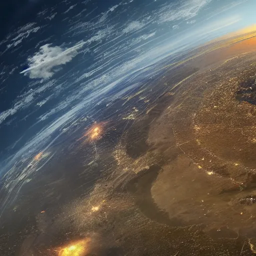 Image similar to Photo of the Earth following an apocalyptic event, showing the ruins of cities and civilization from 500,000 miles away. Ultra-realistic. 4K.