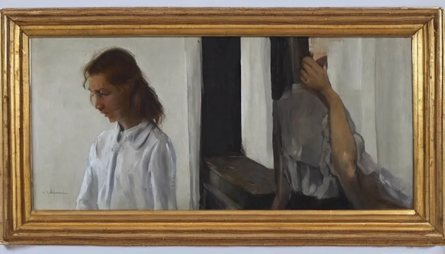 Image similar to painting by borremans, strange situation with a girl, detailed, stunning