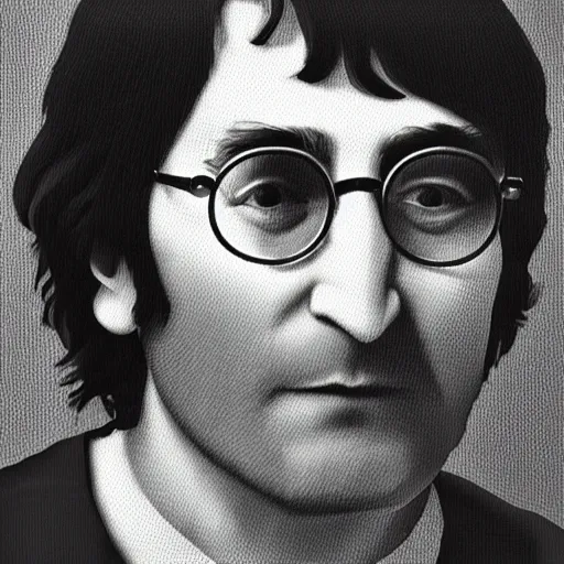 Image similar to a portrait of John Lennon, pixel art, hyper realistic, HD, HQ, photo realistic