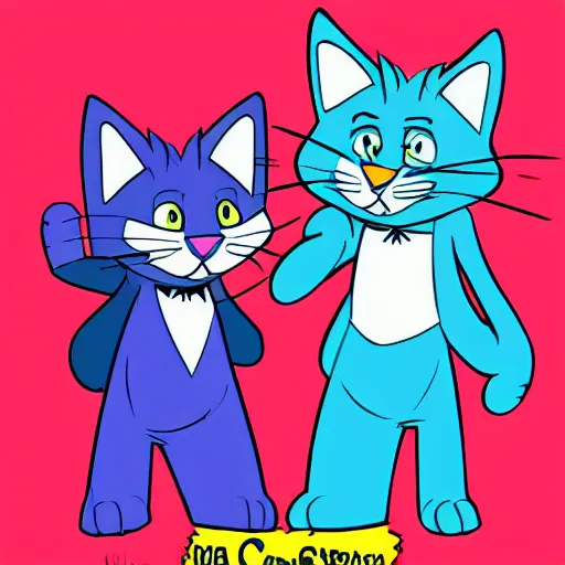 Image similar to a pair of blue cat characters in the style of 9 0 s nickelodeon cartoons, on an interesting adventure