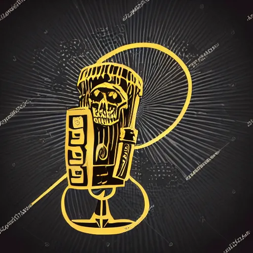 Image similar to dark death metal themed vector illustration of a fantastical menacing ent holding a microphone, award winning, grunge, iconic, golden ratio