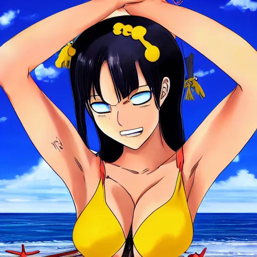 Image similar to sultry nico robin on the beach, one piece, anime art pixiv