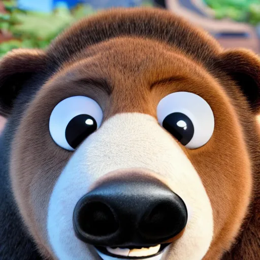 Image similar to a bear as a pixar character, 8 k