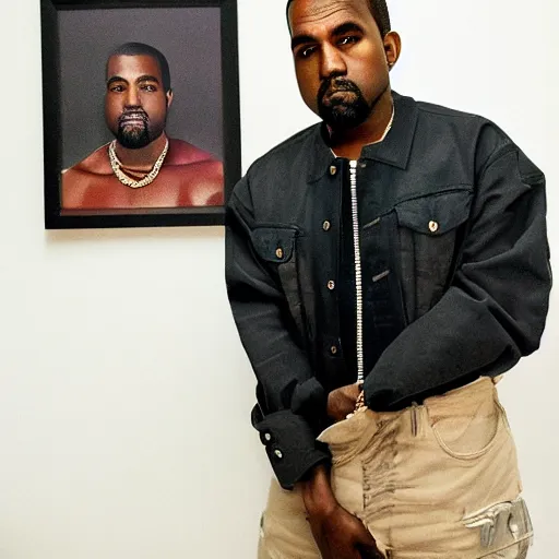 Image similar to official portrait of the United States president Kanye West, 2014. Photograph