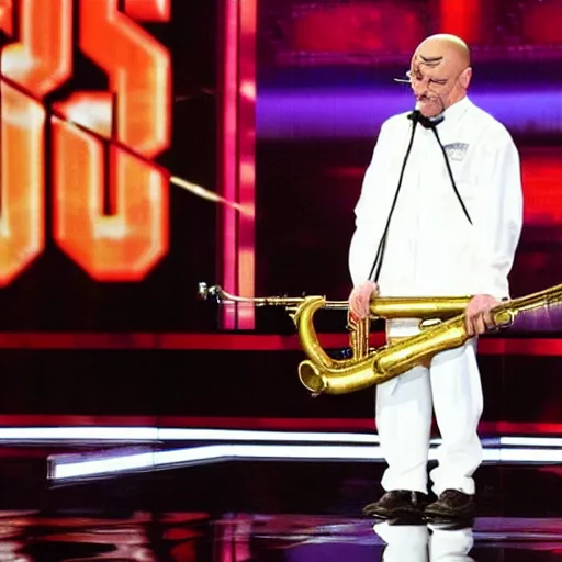 Image similar to walter white playing the saxophone on america's got talent