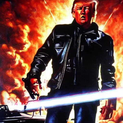 Prompt: trump as terminator, movie poster, digital art, high - detailed, 4 k, artstation, hyper - realistic, by drew struzan