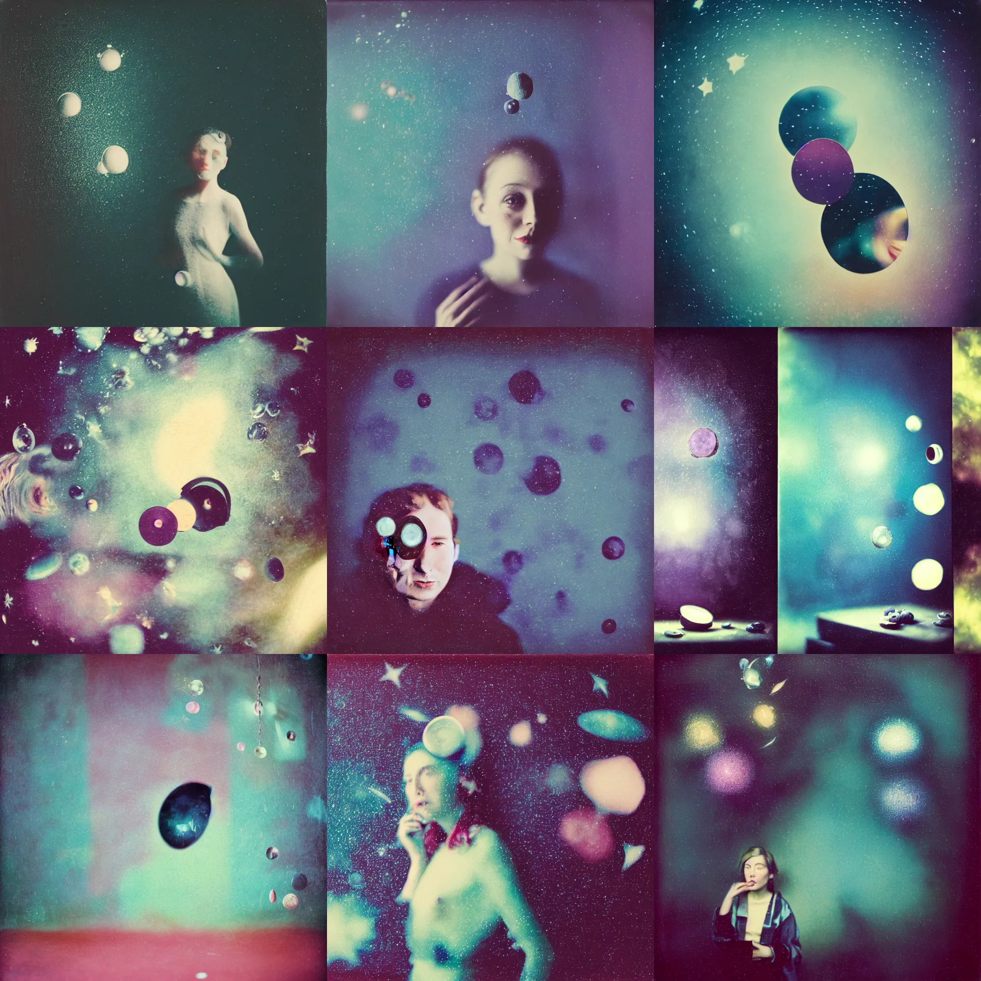 Image similar to kodak portra 4 0 0, wetplate, muted colours, blueberry, motion blur, portrait photo of a backdrop, sparkling, halfmoon in space, by georges melies and by wes anderson and by britt marling