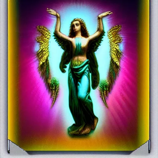 Prompt: hyper realistic biblically accurate seraphim Polaroid vaporwave