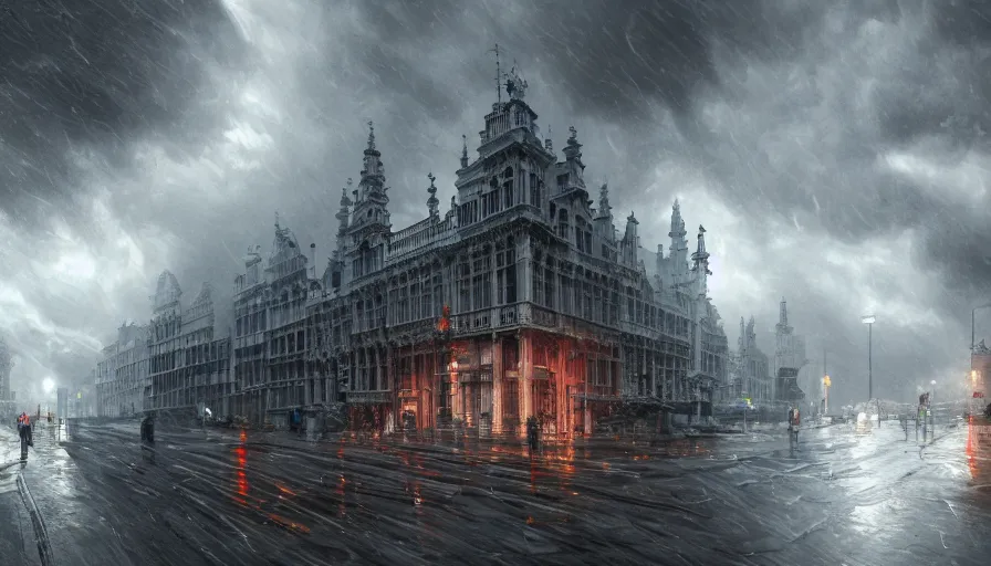 Image similar to Big storm in Brussels, hyperdetailed, artstation, cgsociety, 8k