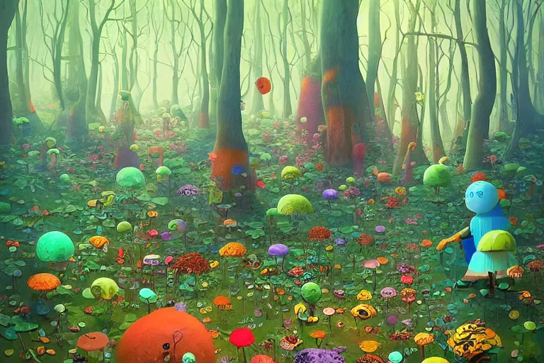 Prompt: surreal glimpse into other universe, inside a marshmallow forest, summer morning, very coherent and colorful high contrast, art by!!!! gediminas pranckevicius!!!!, geof darrow, dark shadows, hard lighting