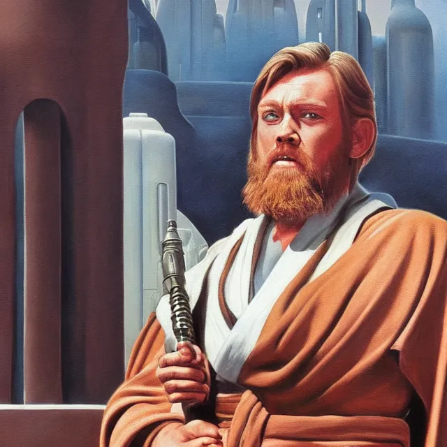 Prompt: obi - wan kenobi at the jedi temple painted by fernando botero