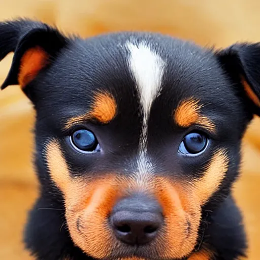 Image similar to a baby but with the face of a rottweiler