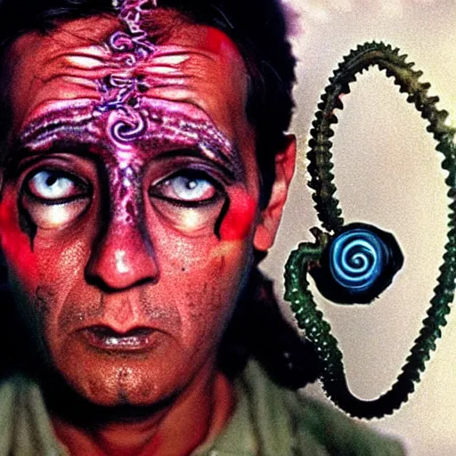 Image similar to expired fuji film coloured photograph portrait still of indian horror film character with tentacles from tv show from 1 9 9 5, hyperrealism, photorealism directed by steven spielberg and satyajit ray