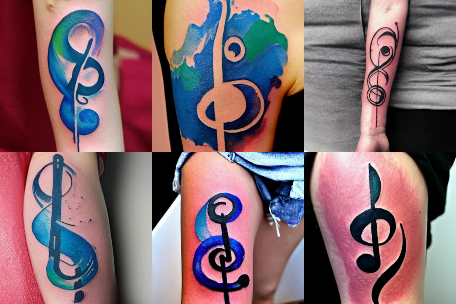 colorful music symbols tattoo