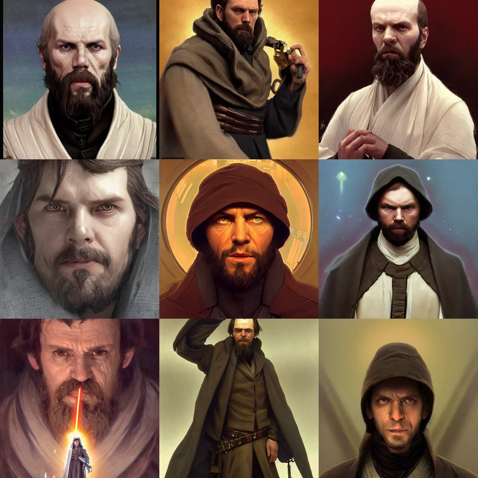 Prompt: Fyodor Dostoevsky Star Wars movie character, highly detailed, digital fantasy character, painted portrait, artstation, concept art, hard focus, illustrations, works by artgerm and Greg Rutkowski, Alphonse Mucha and Craig Mullins, James Jean, Andrey Ryabovichev, Mark Simonetti and Peter Morbacher, 16k,