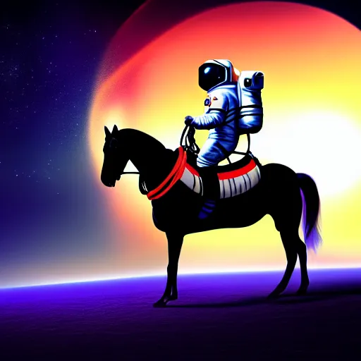 Image similar to an astronaut is carrying a horse on his neck, concept art, fantasia photo