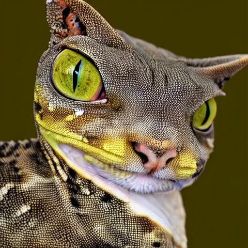 Image similar to a lizzard - cat - hybrid, animal photography