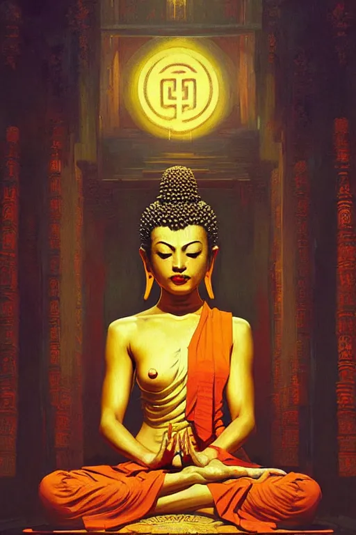 Prompt: temple, buddhism, painting by greg rutkowski, artgerm, vincent van gogh, j. c. leyendecker