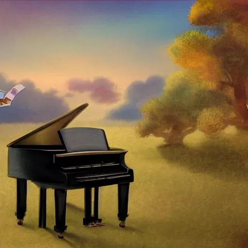 Prompt: a girl playing piano in the sky,pixiv,highly detailed