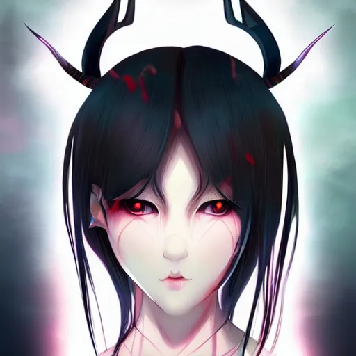 Prompt: character concept art of an anime demon goddess | | cute - fine - face, pretty face, fangs, realistic shaded perfect face, fine details by realistic shaded lighting poster by ilya kuvshinov