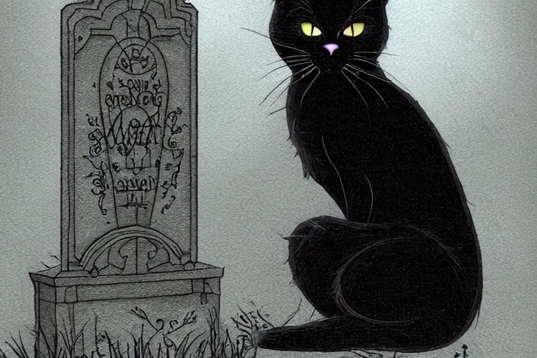 Image similar to black cat in graveyard at midnight halloween tattoo on shoulder by anton pieck, intricate, extremely detailed, digital painting, artstation concept art