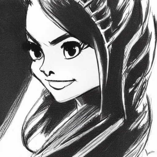 Image similar to milt kahl sketch of victoria justice with tendrils hair style as princess padme from star wars episode 3