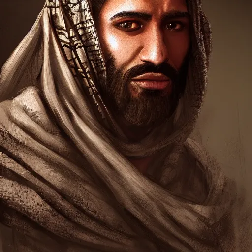 Prompt: Arab man, high resolution fantasy concept art, realistic, intricate details, soft lighting