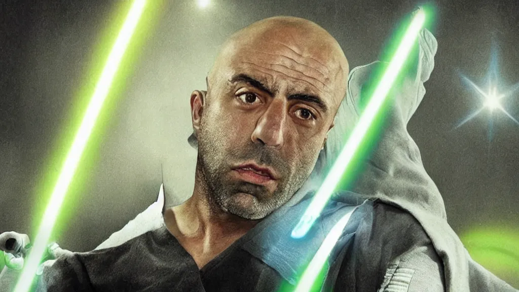 Prompt: A portrait photo of joe rogan as a jedi