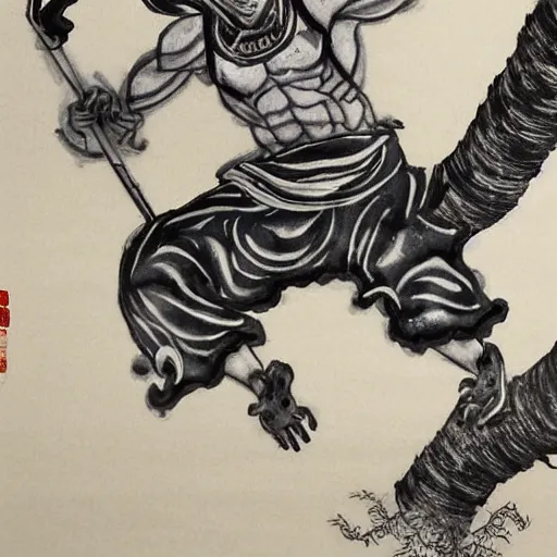 Image similar to a Chinese ink painting, taoism wukong , HD,