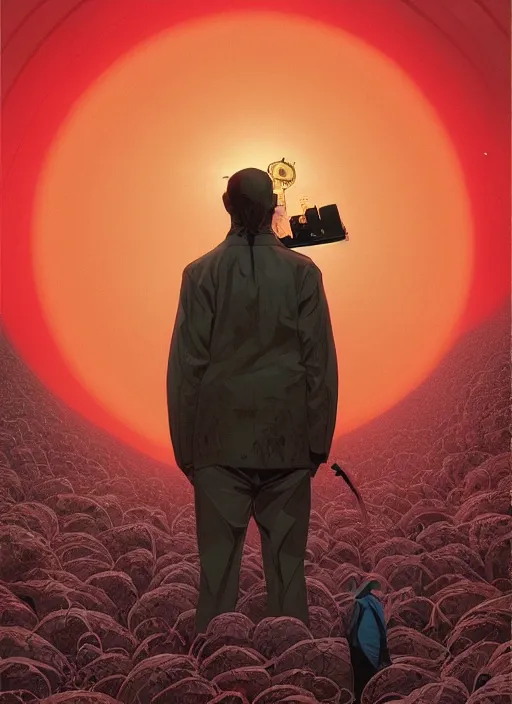 Prompt: poster artwork by Michael Whelan and Tomer Hanuka, Karol Bak of portrait of Stanley Kubrick film director, from scene from Twin Peaks, clean