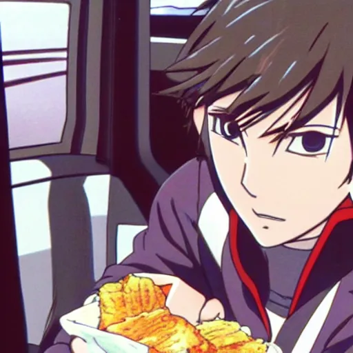 Image similar to ryosuke takahashi getting food at a drive - through, initial d anime screenshot, initial d anime 1 0 8 0 p, initial d stage 3