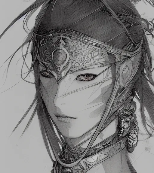 Image similar to portrait of anime woman in armor, pen and ink, intricate line drawings, by craig mullins, ruan jia, kentaro miura, greg rutkowski, loundraw