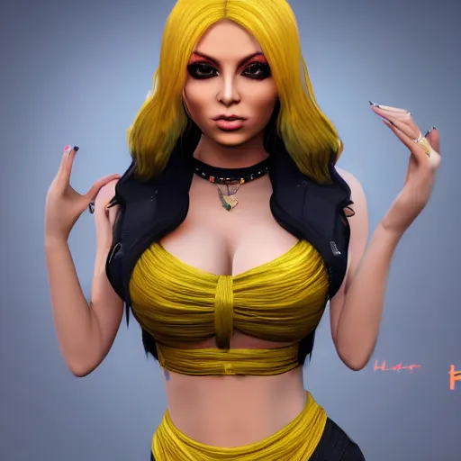 Image similar to portait of haifa wehbe, yellow hair, hd, centred, unreal engine