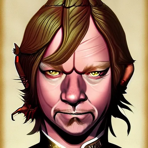 Image similar to a fantasy comic - style full portrait of a halfling maitre'd who looks like david spade, digital illustration by ken taylor and sana takeda and jenny frison, character design, concept art, fine inking lines, vivid colors, dnd, highly detailed!, hd, 4 k, trending on artstation