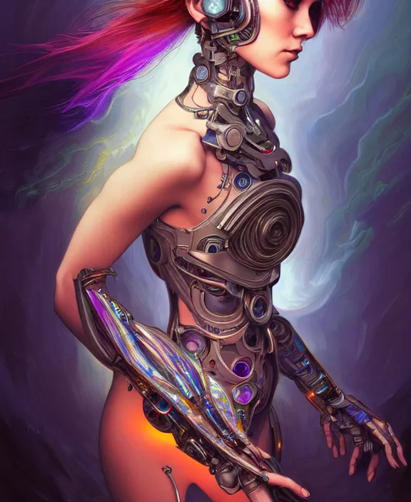 Image similar to a whirlwind of souls rushing inside the metaverse, half body, jewelry, fashionable short haircut, android, cyborg, cyberpunk face, by loish, d & d, fantasy, intricate, elegant, highly detailed, colorful, vivid color, digital painting, artstation, concept art, art by artgerm and greg rutkowski and alphonse mucha