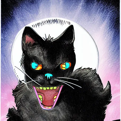 Prompt: cat with glowing eyes fighting dogs, comics style, computer art, high detail