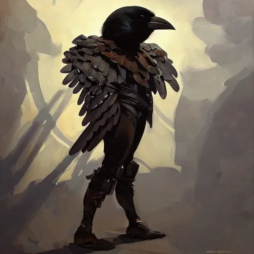 Image similar to greg manchess portrait painting of a crow inspired armor, open wings, medium shot, asymmetrical, profile picture, organic painting, sunny day, matte painting, bold shapes, hard edges, street art, trending on artstation, by huang guangjian and gil elvgren and sachin teng