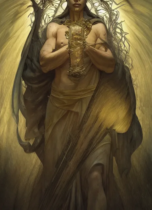 Prompt: movie poster art priest casting divine quest spell, physically accurate, moody dynamic lighting, very very intricate, very very elegant, highly detailed, digital painting, artstation, HR GIGER, Hieronymus Bosch, Francis Bacon, concept art, smooth, very beautiful, sharp focus, illustration, art by artgerm and greg rutkowski and alphonse mucha