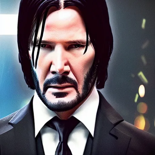 Image similar to cinematic still of John Wick wearing a birthday hat from the film John Wick (2009)