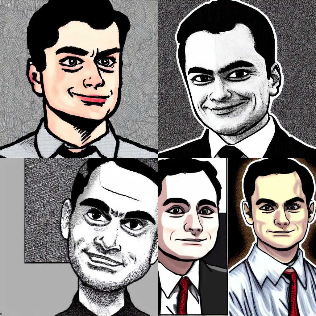 Prompt: ben shapiro drawn by junji ito