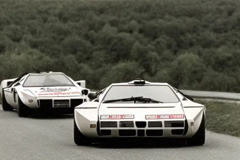 Prompt: ((BMW M1)) Lancia Stratos!!, movie still, speed, cinematic Eastman 5384 film