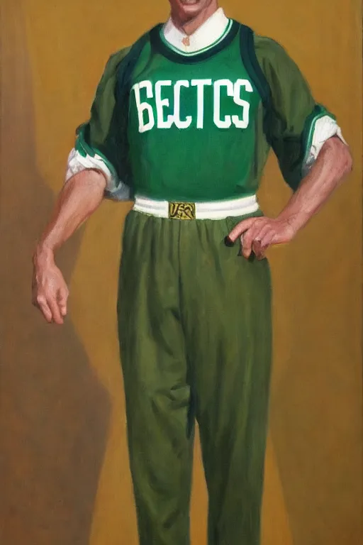 Image similar to full body portrait of the dictator of the boston celtics, 1 9 5 5, in full military garb, oil on canvas by william sidney mount, trending on artstation