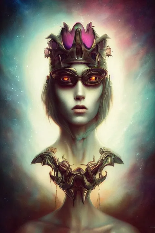 Prompt: a dramatic lighting photo of an elegant alien king, vaporwave colors, goth vibe, kawaii vibe, moody aesthetic, artgerm, tom bagshaw, gerald brom,