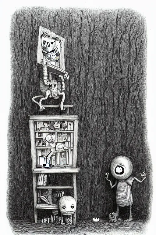 Image similar to a drawing of a creepy monster, a storybook illustration by John kenn, behance contest winner, pop surrealism, storybook illustration, childs drawing, macabre