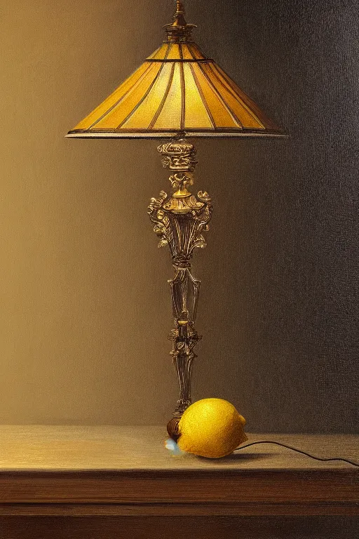 Prompt: a lamp in the style of a lemon oil on canvas, intricate, portrait, 8k highly professionally detailed, HDR, CGsociety