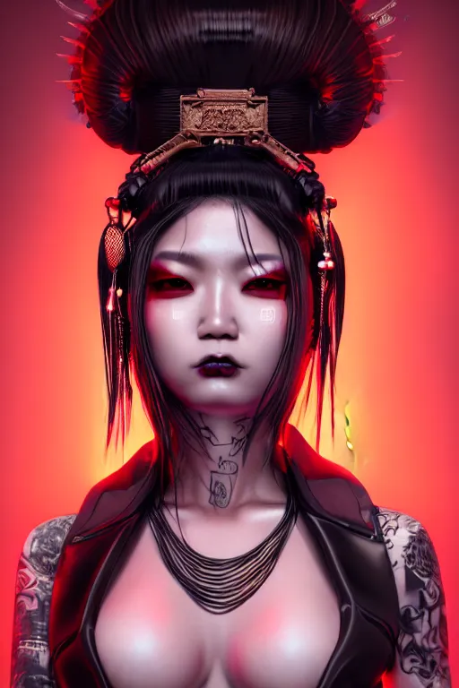 Image similar to soft lustrous ebony asian geisha goddess yakuza biotech raver gutter punk gothic cyborg, cyberpunk city, urban decay, decay, underworld, dark art, highly detailed, digital painting, octane render, artstation, concept art, smooth, sharp focus, illustration, art by artgerm, loish, wlop